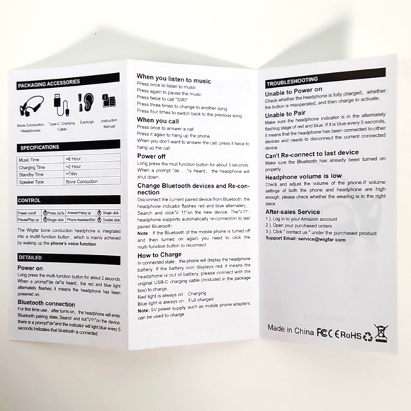 WIGFAR Bone Conduction Bluetooth Headphones in Original Retail Box w/accessories - Picture 14 of 15